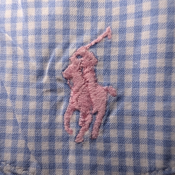 Vintage Ralph Lauren Gingham Shirt 16L Large Tall Blue Pink Pony Old Money - Picture 5 of 7
